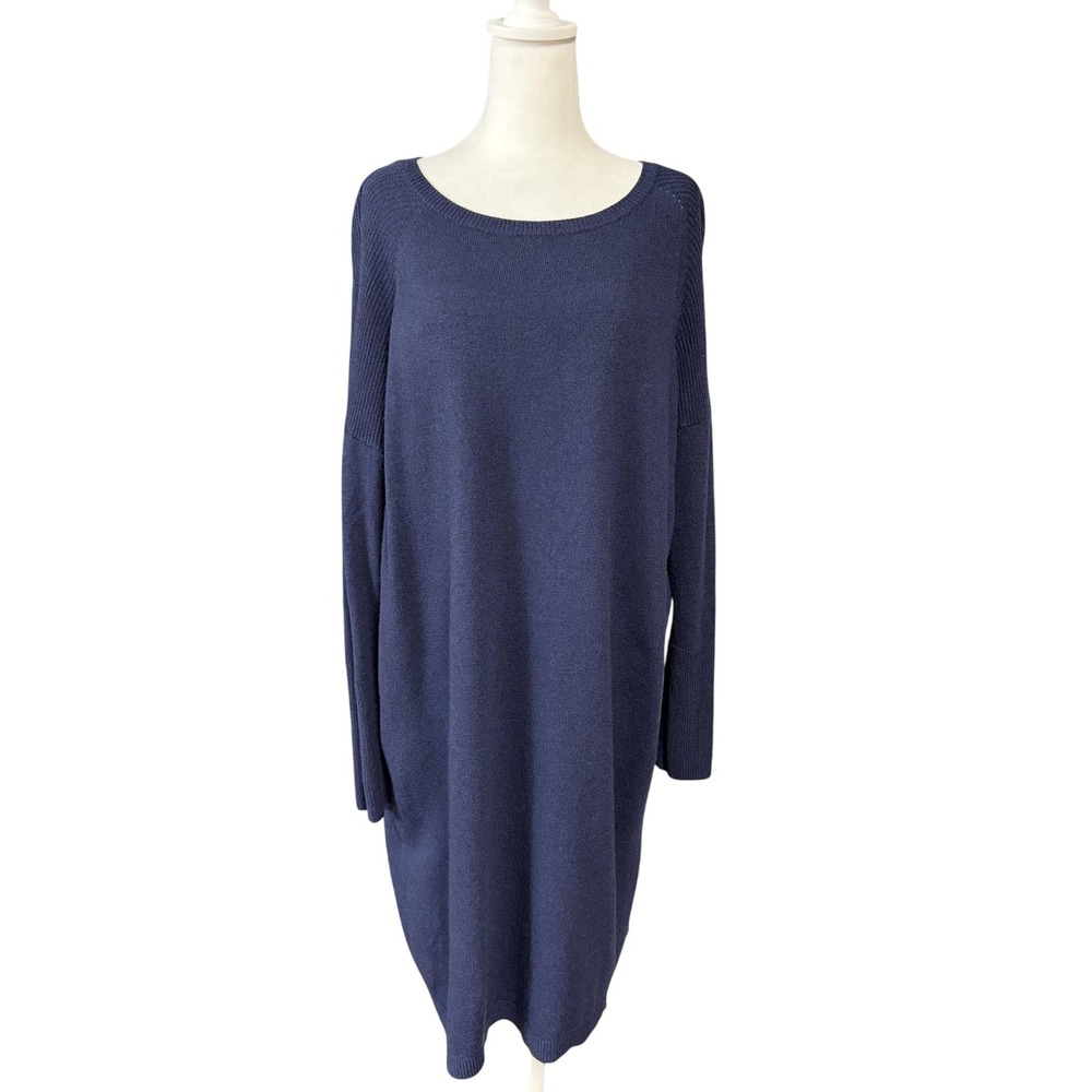 United Colors of Benetton Blue Wool Blend Sweater Dress Womens M Knee Length